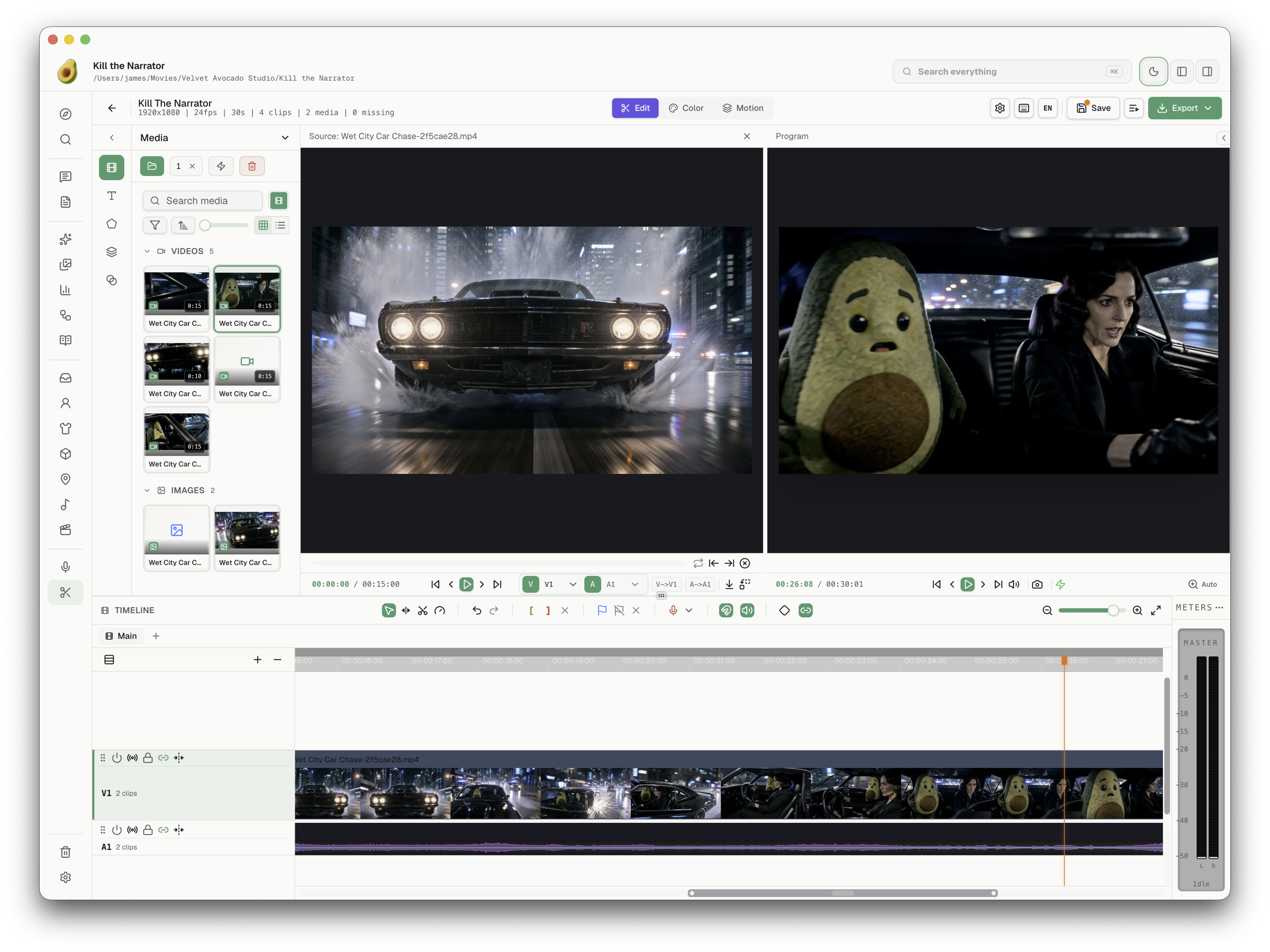 Velvet Avocado video editor and timeline in light mode